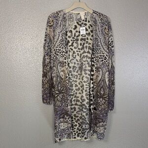 Chico's Brown, Purple, and Cream Patterned Cardigan